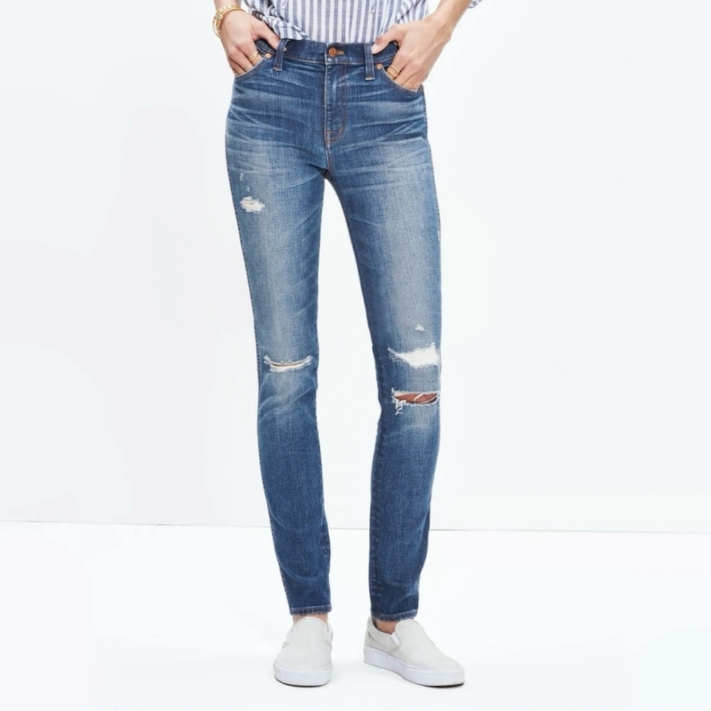 Madewell Women's 10" High Rise Dark Blue Ripped Knee Denim Skinny Jeans Size 26